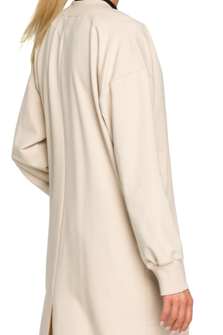 Bluza damska długa parka dzianinowa zapinana kieszenie piaskowa me694 Bluza damska długa parka dzianinowa zapinana kieszenie piaskowa me694