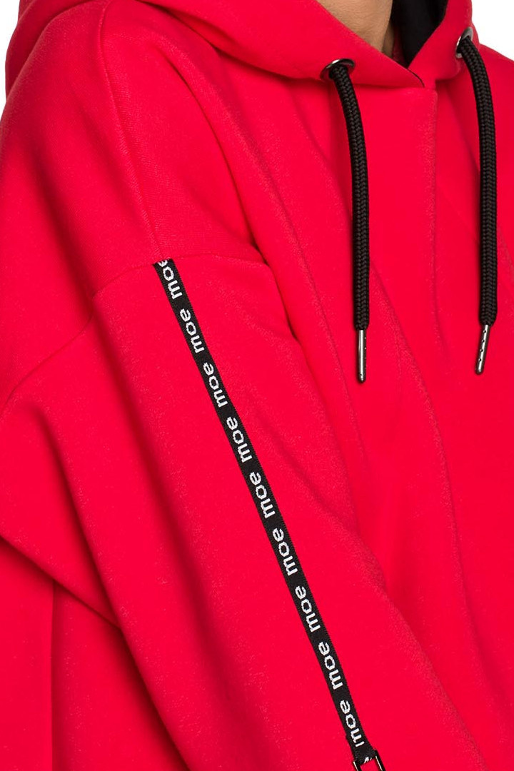 Bluza damska długa z kapturem dzianinowa z kieszeniami czerwona me696 Bluza damska długa z kapturem dzianinowa z kieszeniami czerwona me696