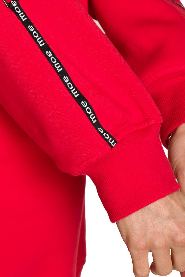 Bluza damska długa z kapturem dzianinowa z kieszeniami czerwona me696 Bluza damska długa z kapturem dzianinowa z kieszeniami czerwona me696