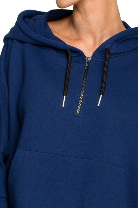 Bluza damska trapezowa z kapturem kieszeń kangurek atramentowa me689 Bluza damska trapezowa z kapturem kieszeń kangurek atramentowa me689