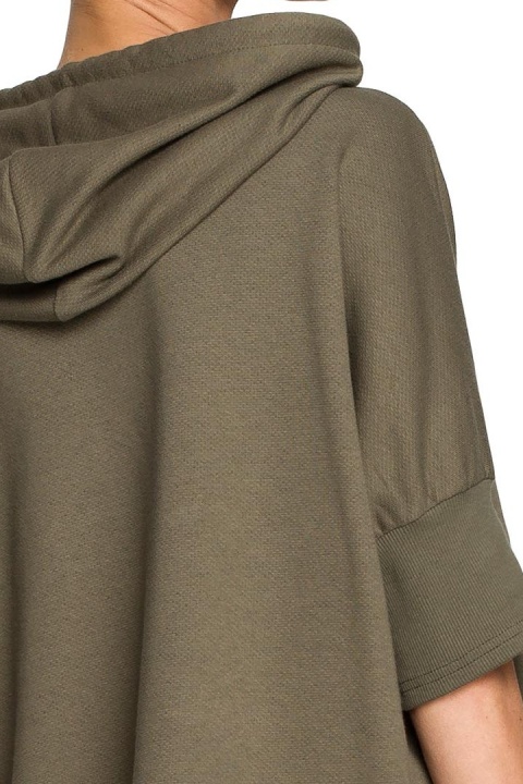 Bluza damska trapezowa z kapturem kieszeń kangurek khaki me689 Bluza damska trapezowa z kapturem kieszeń kangurek khaki me689