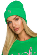 Czapka damska beanie prążkowana z haftem dzianinowa zielona me709