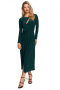 Sukienka maxi z rozcięciem w dekolcie długim i rękawem zielona K139