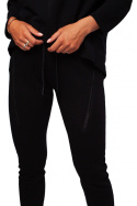 Spodnie damskie z ozdobnymi zamkami dzianinowe z gumką czarne B240