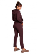 Spodnie damskie z przeszyciami i kieszeniami dzianinowe brązowe B243
