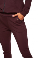 Spodnie damskie z przeszyciami i kieszeniami dzianinowe brązowe B243