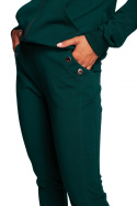 Spodnie damskie z przeszyciami i kieszeniami dzianinowe ciemny zielony B243