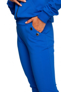 Spodnie damskie z przeszyciami i kieszeniami dzianinowe chabrowe B243