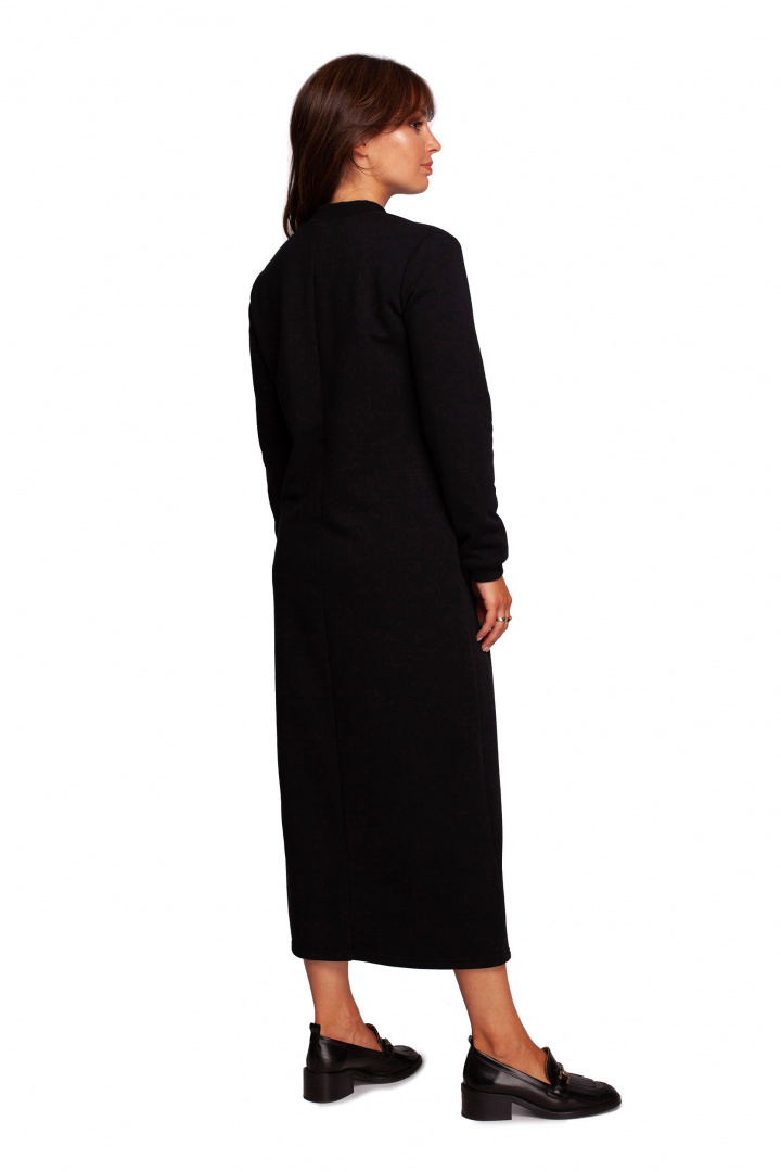 Sukienka maxi dzianinowa z długim rękawem i dekoltem V czarna B242