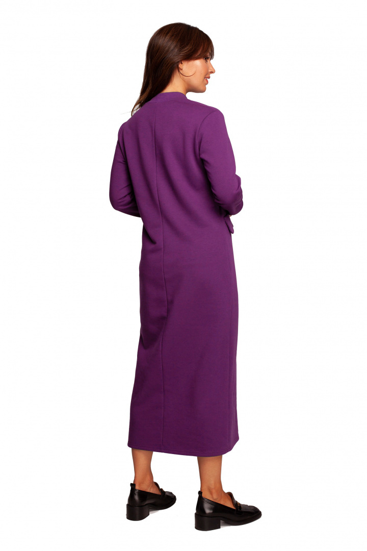 Sukienka maxi dzianinowa z długim rękawem i dekoltem V purpurowa B242