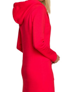 Sukienka midi z kapturem i kieszenią dzianinowa ciepła czerwona me695