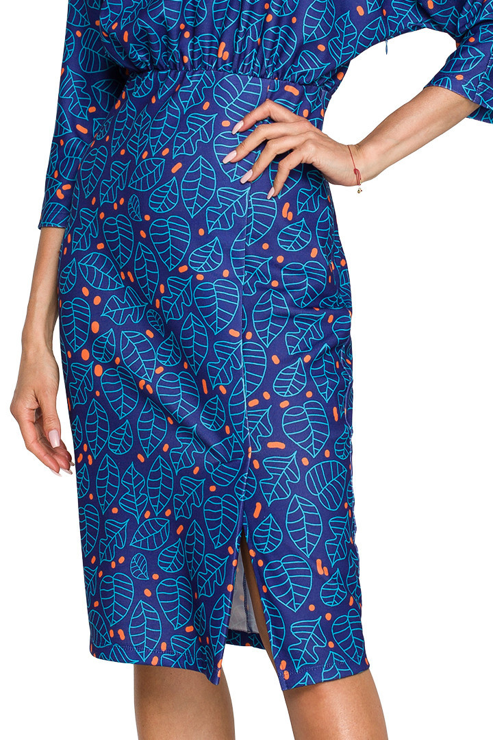 Sukienka midi z nadrukiem dekolt V ołówkowa spódnica m1 me705
