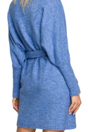 Sukienka swetrowa mini na zakładkę głęboki dekolt niebieska me714