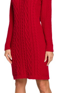 Sukienka swetrowa z długim rękawem dekolt V ciepła malinowa me713