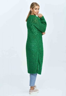 Kardigan damski długi ażurowy zapinany na guziki zielony M893