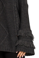 Sweter damski boho z szerokimi rękawami z frędzlami grafitowy me710