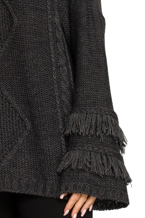Sweter damski boho z szerokimi rękawami z frędzlami grafitowy me710 Sweter damski boho z szerokimi rękawami z frędzlami grafitowy me710
