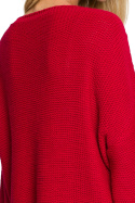 Sweter damski boho z szerokimi rękawami z frędzlami malinowy me710