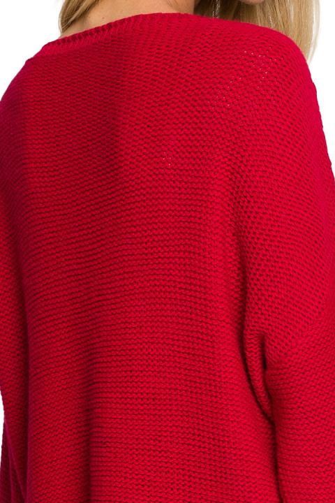 Sweter damski boho z szerokimi rękawami z frędzlami malinowy me710 Sweter damski boho z szerokimi rękawami z frędzlami malinowy me710