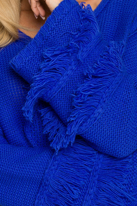 Sweter damski boho z szerokimi rękawami z frędzlami szafirowy me710 Sweter damski boho z szerokimi rękawami z frędzlami szafirowy me710