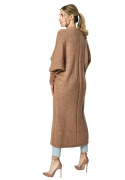 Sweter damski długi bez zapięcia z kimonowym rekawem brązowy M885