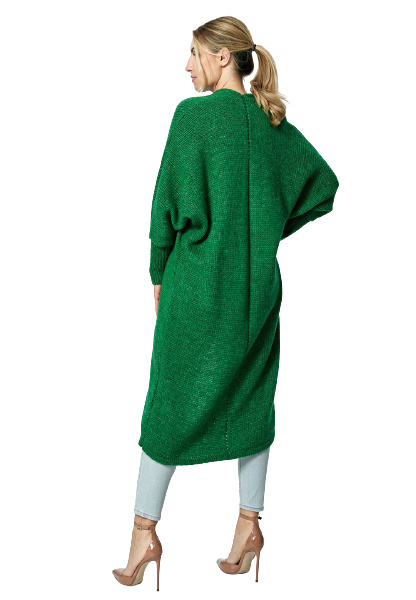 Sweter damski długi bez zapięcia z kimonowym rekawem ciemny zielony M885 Sweter damski długi bez zapięcia z kimonowym rekawem ciemny zielony M885