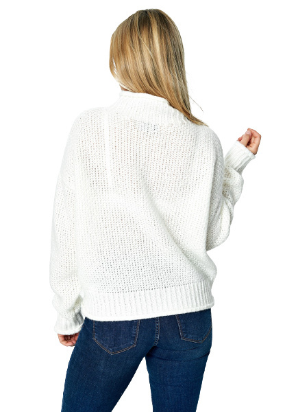 Sweter damski długi bez zapięcia z kimonowym rekawem ecru M886 Sweter damski długi bez zapięcia z kimonowym rekawem ecru M886