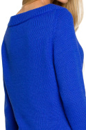 Sweter damski dopasowany z rozcięciem w dekolcie szafirowy me711