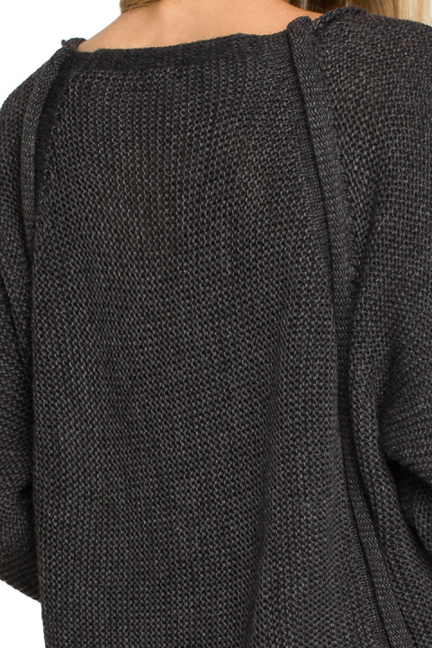 Sweter damski z ozdobnymi guzikami gładki splot grafitowy me712 Sweter damski z ozdobnymi guzikami gładki splot grafitowy me712