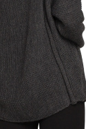 Sweter damski z ozdobnymi guzikami gładki splot grafitowy me712