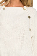 Sweter damski z ozdobnymi guzikami gładki splot kość słoniowa me712
