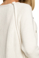 Sweter damski z ozdobnymi guzikami gładki splot kość słoniowa me712