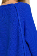 Sweter damski z ozdobnymi guzikami gładki splot szafirowy me712