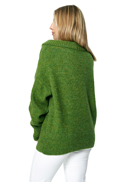 Sweter damski za biodra ze ściągaczem dekolt łódka zielony M882 Sweter damski za biodra ze ściągaczem dekolt łódka zielony M882
