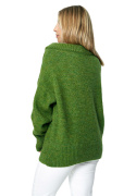 Sweter damski za biodra ze ściągaczem dekolt łódka zielony M882