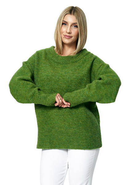 Sweter damski za biodra ze ściągaczem dekolt łódka zielony M882 Sweter damski za biodra ze ściągaczem dekolt łódka zielony M882