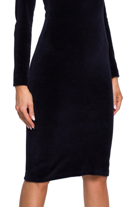 Elegancka sukienka welurowa ołówkowa midi długi rękaw XXL granatowa me565 Elegancka sukienka welurowa ołówkowa midi długi rękaw XXL granatowa me565