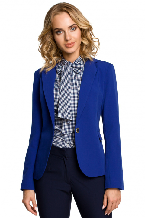 Elegancki żakiet damski taliowany gładki zapinany XL chabrowy me051 Elegancki żakiet damski taliowany gładki zapinany XL chabrowy me051