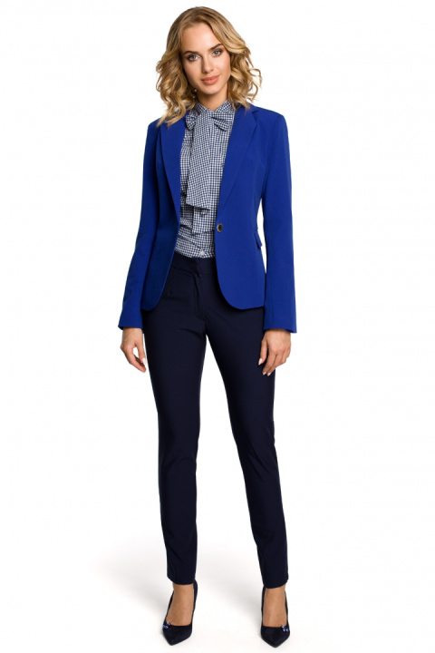 Elegancki żakiet damski taliowany gładki zapinany XL chabrowy me051 Elegancki żakiet damski taliowany gładki zapinany XL chabrowy me051