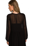 Sukienka szyfonowa midi z falbanką i długim rękawem czarna S319
