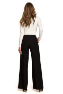 Spodnie damskie w kant z szerokimi nogawkami gładkie czarne S311