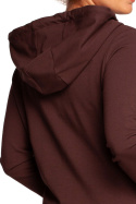 Bluza damska dresowa rozpinana z kapturem dzianinowa brązowa B237