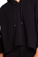 Bluza damska trapezowa o luźnym kroju z kapturem czarna B239