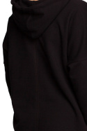 Bluza damska trapezowa o luźnym kroju z kapturem czarna B239