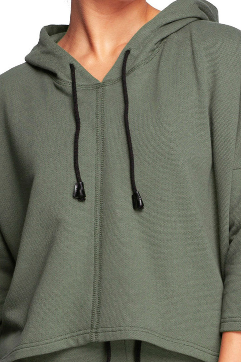 Bluza damska trapezowa o luźnym kroju z kapturem khaki B239 Bluza damska trapezowa o luźnym kroju z kapturem khaki B239