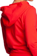 Bluza damska z dekoltem na zakładkę i kapturem dzianina czerwona B246