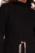 Bluza damska z kołnierzem i tasiemką w centki dzianinowa czarna B236