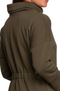 Bluza damska z kołnierzem i tasiemką w centki dzianinowa oliwkowa B236