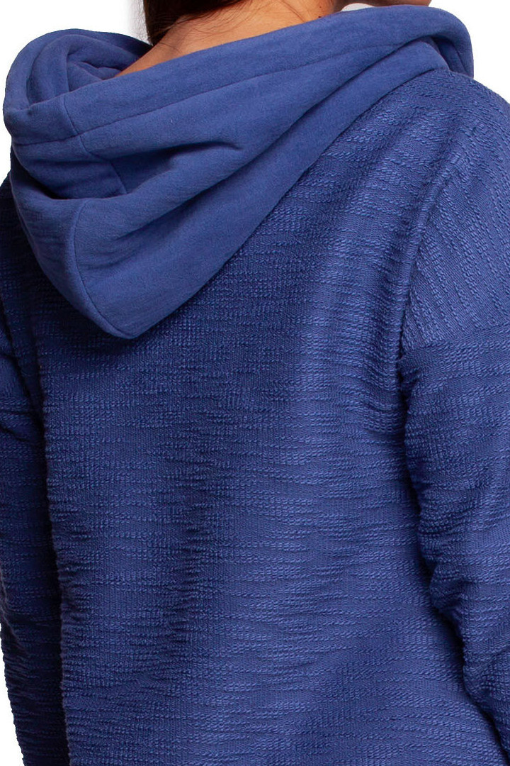 Bluza damska z kominem i kapturem dzianinowa ciepła indygo B249 Bluza damska z kominem i kapturem dzianinowa ciepła indygo B249
