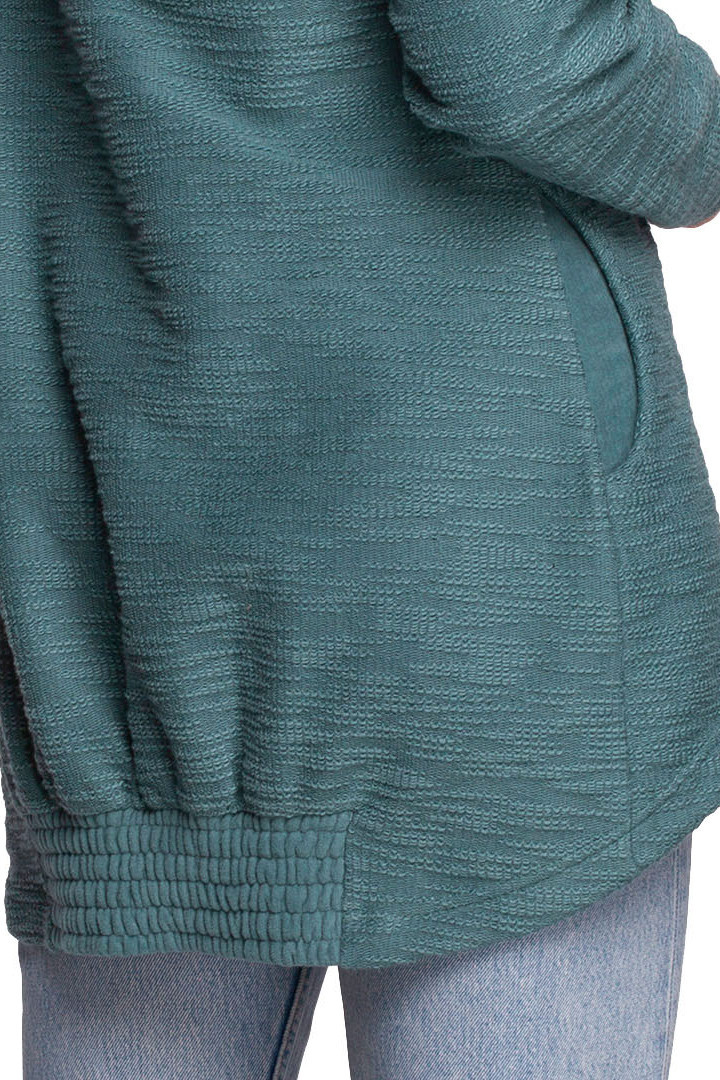 Bluza damska z kominem i kapturem dzianinowa ciepła turkusowa B249 Bluza damska z kominem i kapturem dzianinowa ciepła turkusowa B249